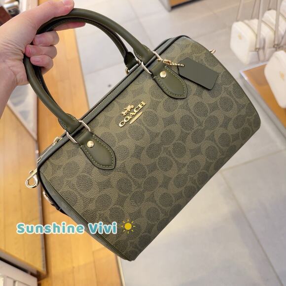 NWT Coach Rowan Satchel Bag In Signature Canvas CV961 Gold/Olive - Picture 2 of 10